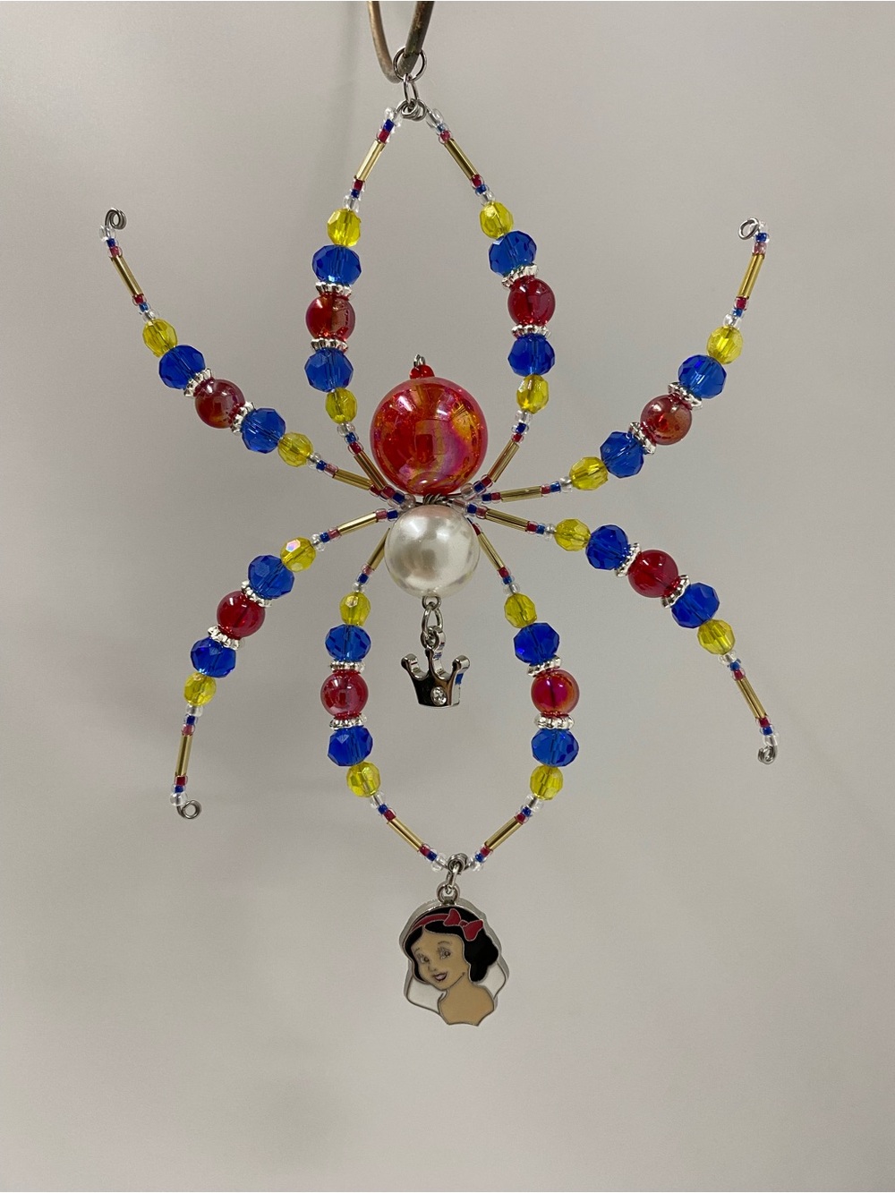 Beaded Multicolor Spider Pendant Necklace with Snow White Enamel Charm